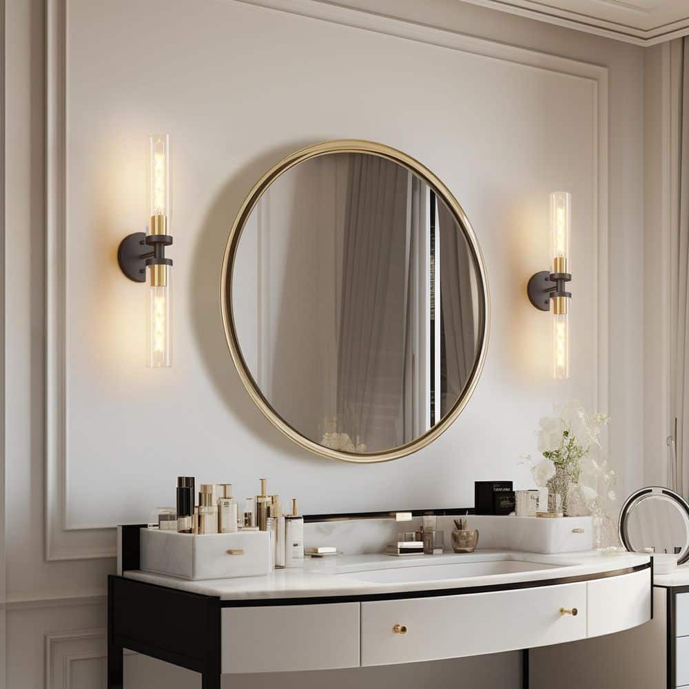 2-Pack 5 in. 2-Light Modern Matte Black and Gold Vanity Light Wall Sconces with Clear Glass Shades for Bathroom Mirror price history on PriceWatchPro