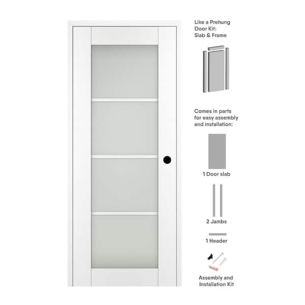 Belldinni Paola 18 in. x 84 in. Left-Hand 4-Lite Frosted Glass Bianco Noble Composite Solid Core Wood Single Prehung Interior Door