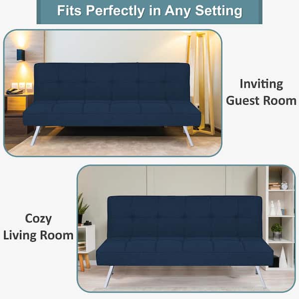 MAYKOOSH Navy Blue Modern Futon Sofa Bed - Convertible Futon with