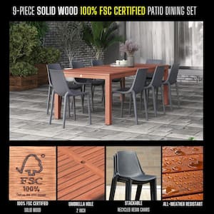 Alec 9-Piece Wood Rectangular Outdoor Dining Set