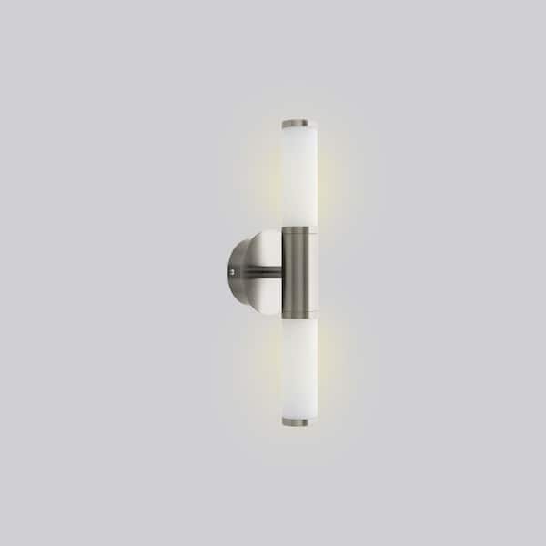 Eglo Palmera 4.92 in. W x 17.08 in. H 2-Light Satin Nickel Integrated LED  Bathroom Vanity Light with Etched Glass Shades 95144A The Home Depot