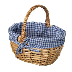 Picnic Basket with Handle and Washable Plaid Liner Ideal for Outdoor Picnics, Photoshoots, and Home Decor, Small Blue