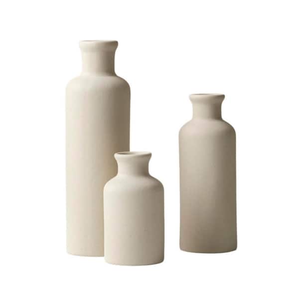 3 Pack Beige Ceramic Vases Farmhouse Decor Gifts for Women