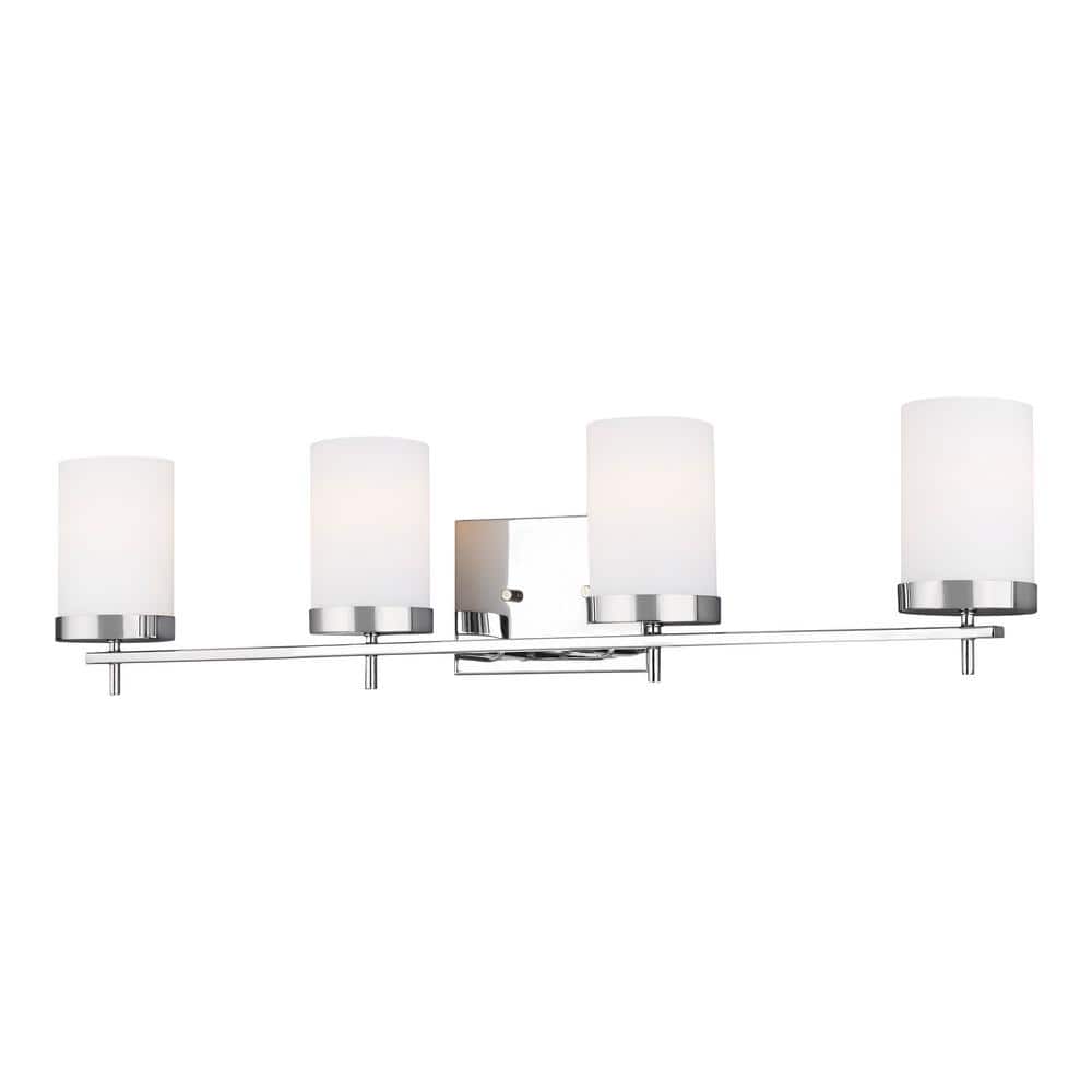 Zire 34 in. W 4-Light Chrome Vanity Light with Etched White Glass Shades with LED Bulbs price history on PriceWatchPro