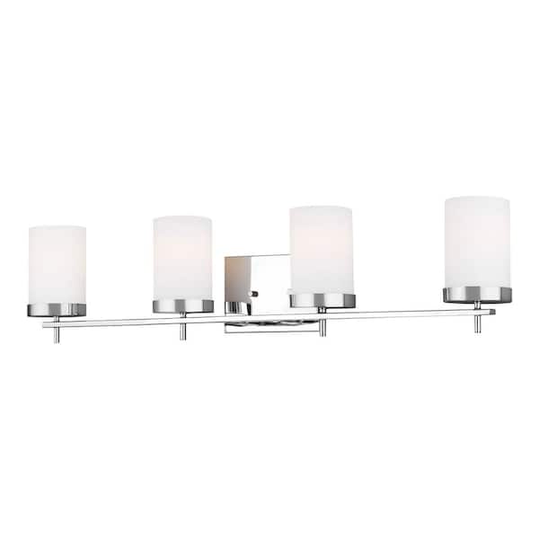Generation Lighting Zire 34 in. W 4-Light Chrome Vanity Light with Etched White Glass Shades with LED Bulbs