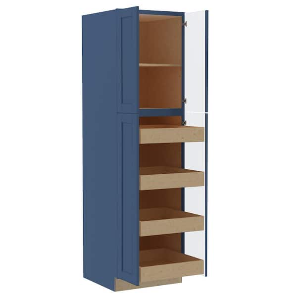 Home Decorators Collection Washington Vessel Blue Plywood Shaker Assembled Utility Pantry Kitchen Cabinet Soft Close 24 in W x 24 in D x 84 in H