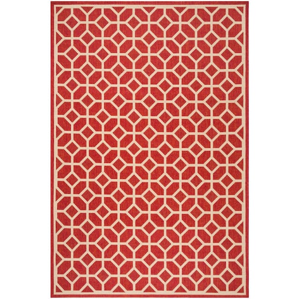 Beach House Red/Cream Doormat 2 ft. x 4 ft. Latticework Geometric Indoor/Outdoor Area Rug