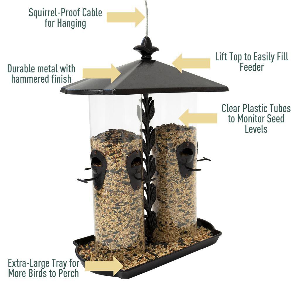 Large Black Metal Dual Tube Hanging Bird Feeder