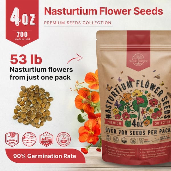 Organo Republic Nasturtium Flower Seeds 4 oz - 700+ Non-GMO