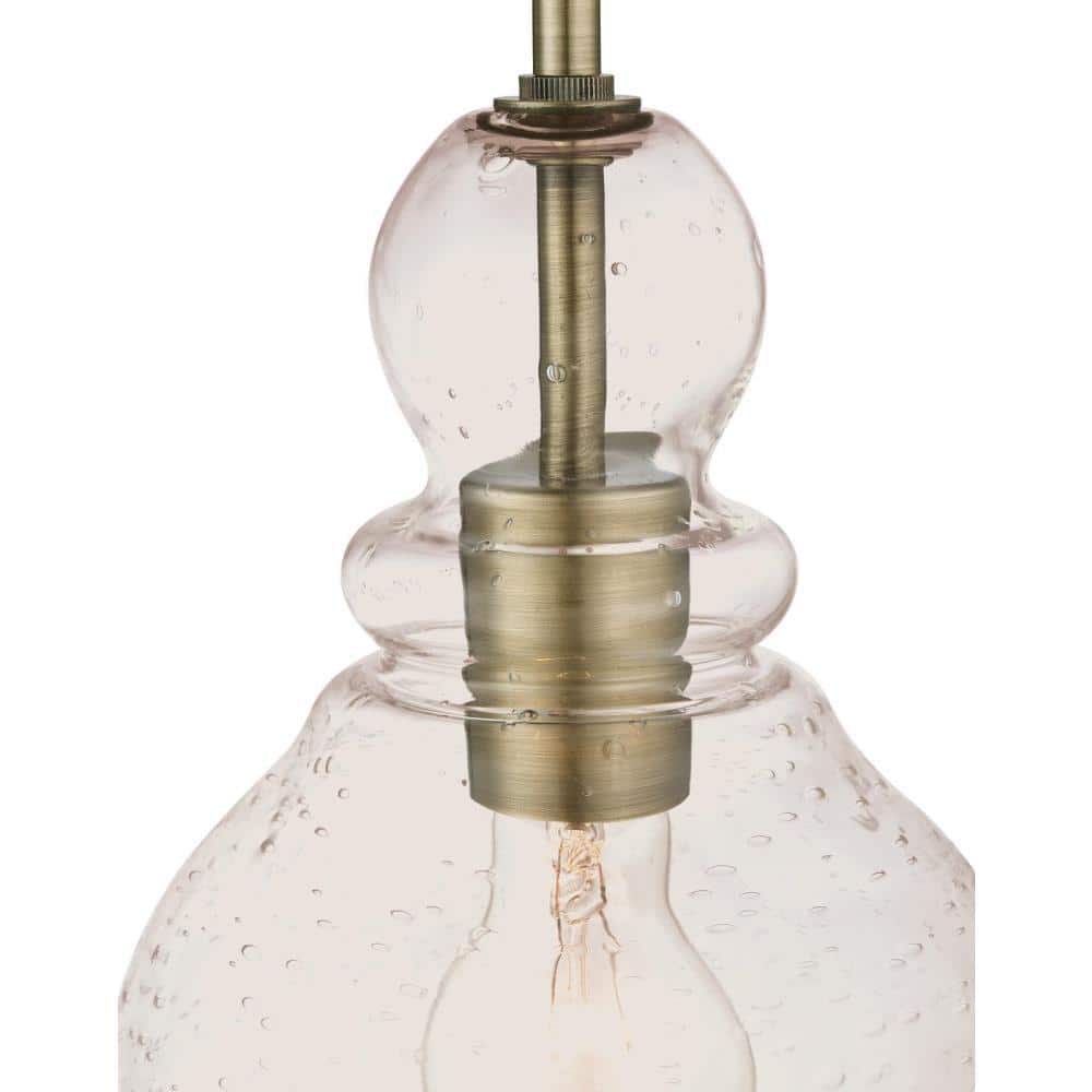 Antique Brass Mini Pendant with Clear Seeded Glass Shade