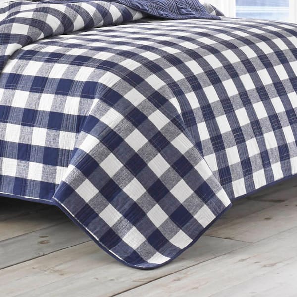 EDDIE BAUER Lakehouse Plaid 3-Piece Navy Blue Cotton Full/Queen