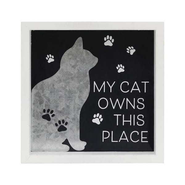 PARISLOFT My Cat Owns This Place Framed Wood Tabletop Sign