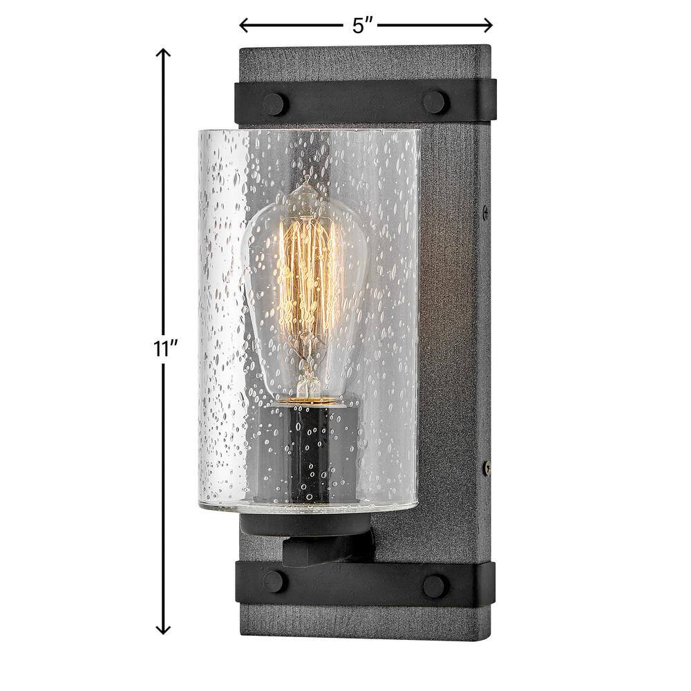Aged Zinc and Distressed Black 1-Light Bathroom Vanity with Clear Seedy Glass