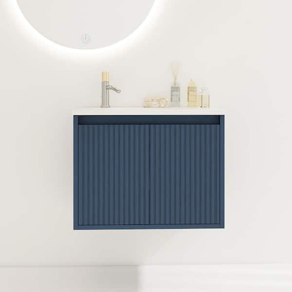Unbranded 24 in. W x 18 in. D x 18 in. H Wall Mounted Bath Vanity in Navy Blue with White Cultured Marble Top
