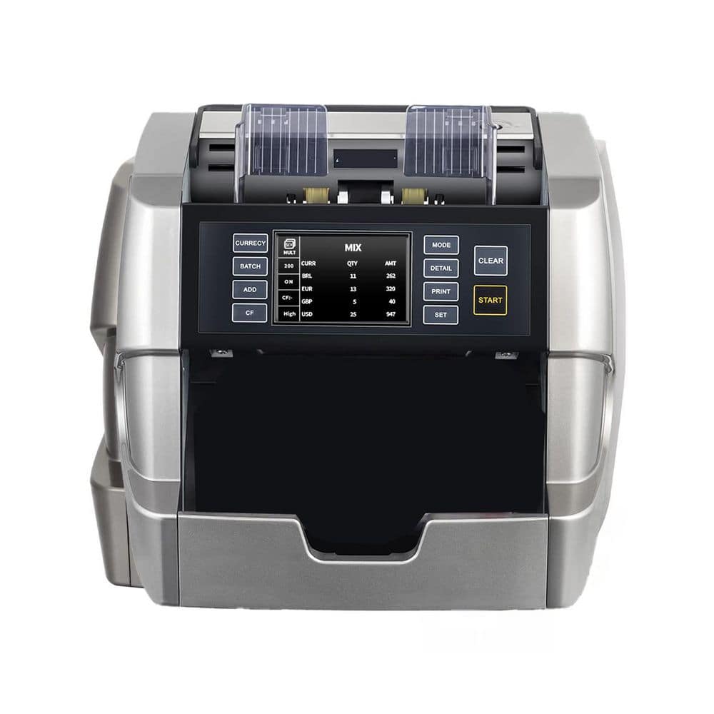 Mixed Denomination Money Counter Machine with Multi Currency Value Counting Serial Number Printer Enabled Detection