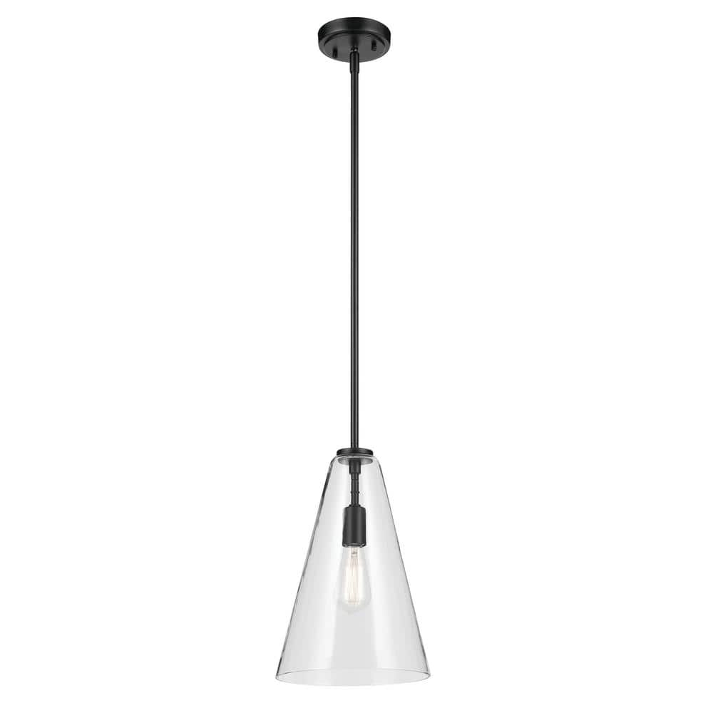 Everly 10.25 in. 1-Light Black Modern Shaded Cone Kitchen Hanging Pendant Light with Clear Glass price history on PriceWatchPro