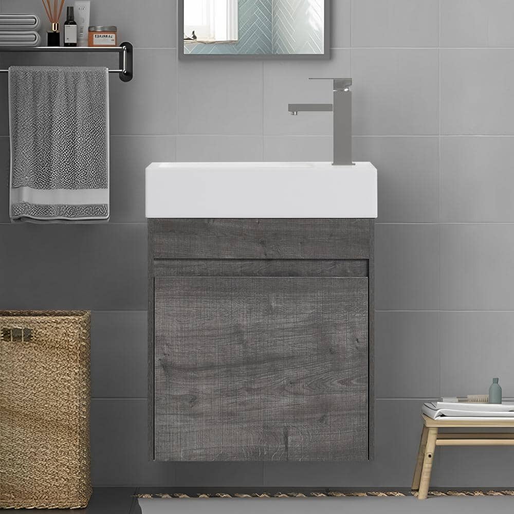 18 in. W x 10.2 in. D x 22.8 in. H Floating Bath Vanity Plaid Grey Oak with