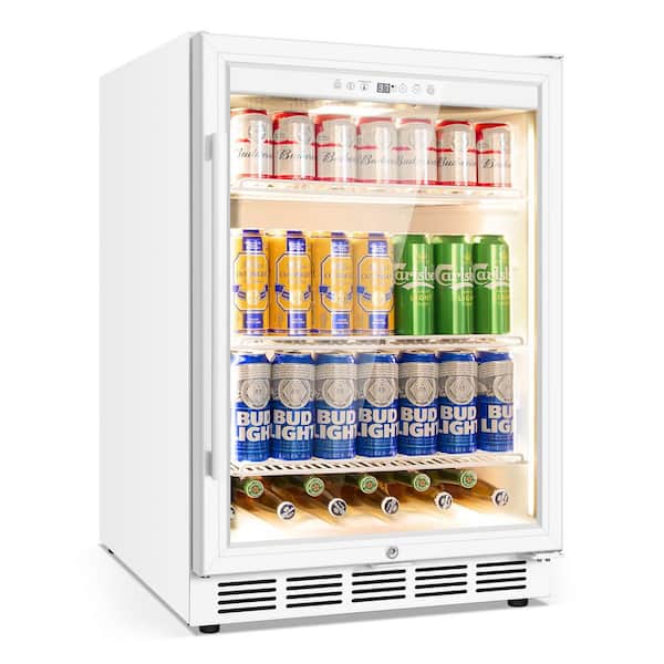 Hooure 23.42 in. Single Zone 200 Can Beverage Cooler Refrigerator Built-in/Freestanding in White