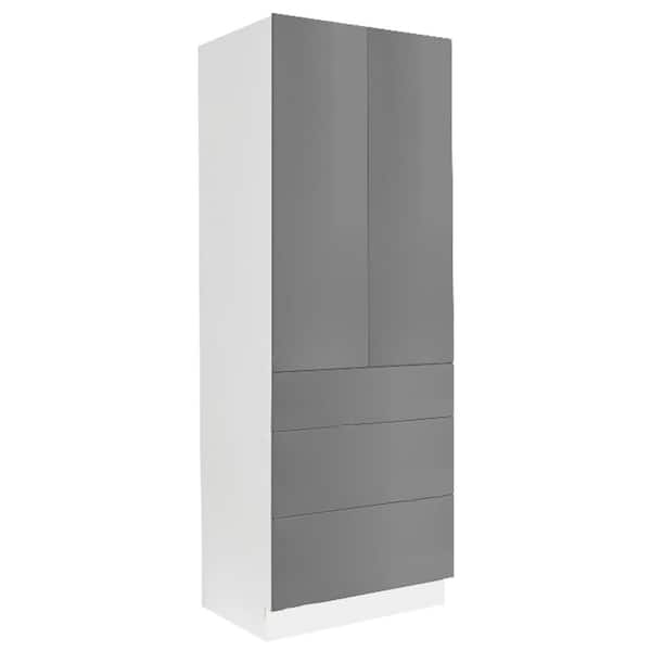 LIFEART CABINETRY Valencia Assembled 24-in. W x 24-in. D x 90-in. H in Gloss White Plywood Assembled 3-Drawer Pantry Kitchen Cabinet