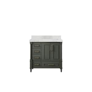 Hudson 36 in. W x 22 in. D x 36 in. H Right Offset Sink Bath Vanity in Pewter Green with 2 in. Calacatta Nuvo Top