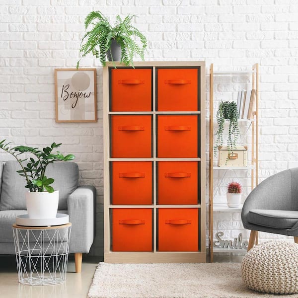 Storage Cubes with Handles, Orange 13 in. x 13 in. H Fabric Decorative Basket Set of 8, Large Foldable Closet Organizer
