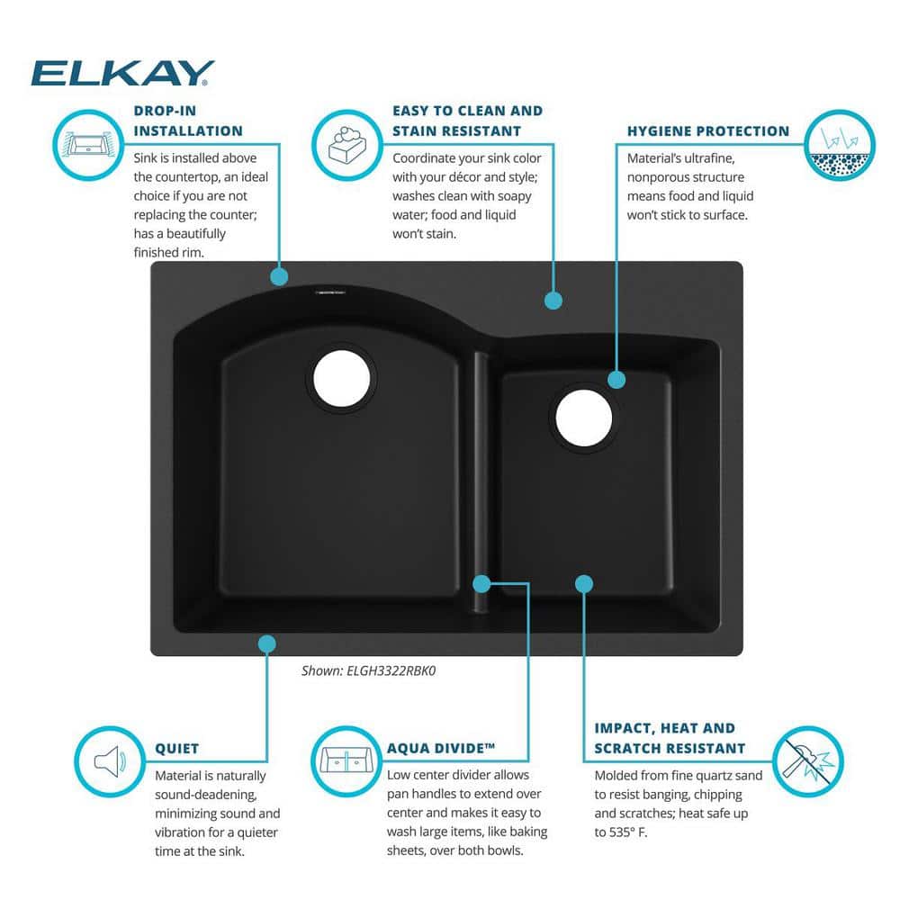 Black Quartz Double Basin Drop-In Kitchen Sink