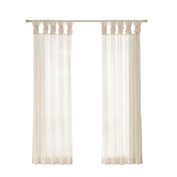 Madison Park Elowen Ivory Polyester 50 in. W x 63 in. L Tab Top Sheer Curtain (Double Panel)