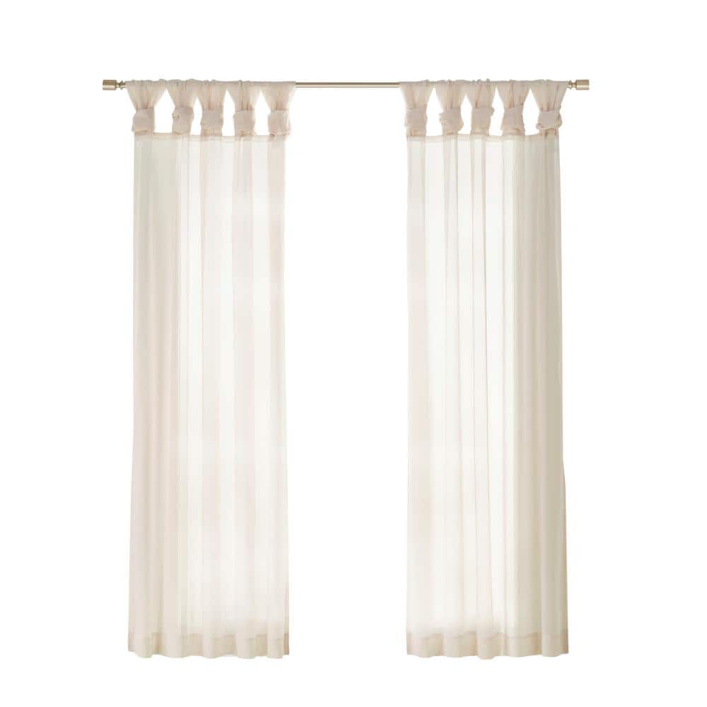 Ivory Ground Length Sheer Tab Top Polyester Drapes