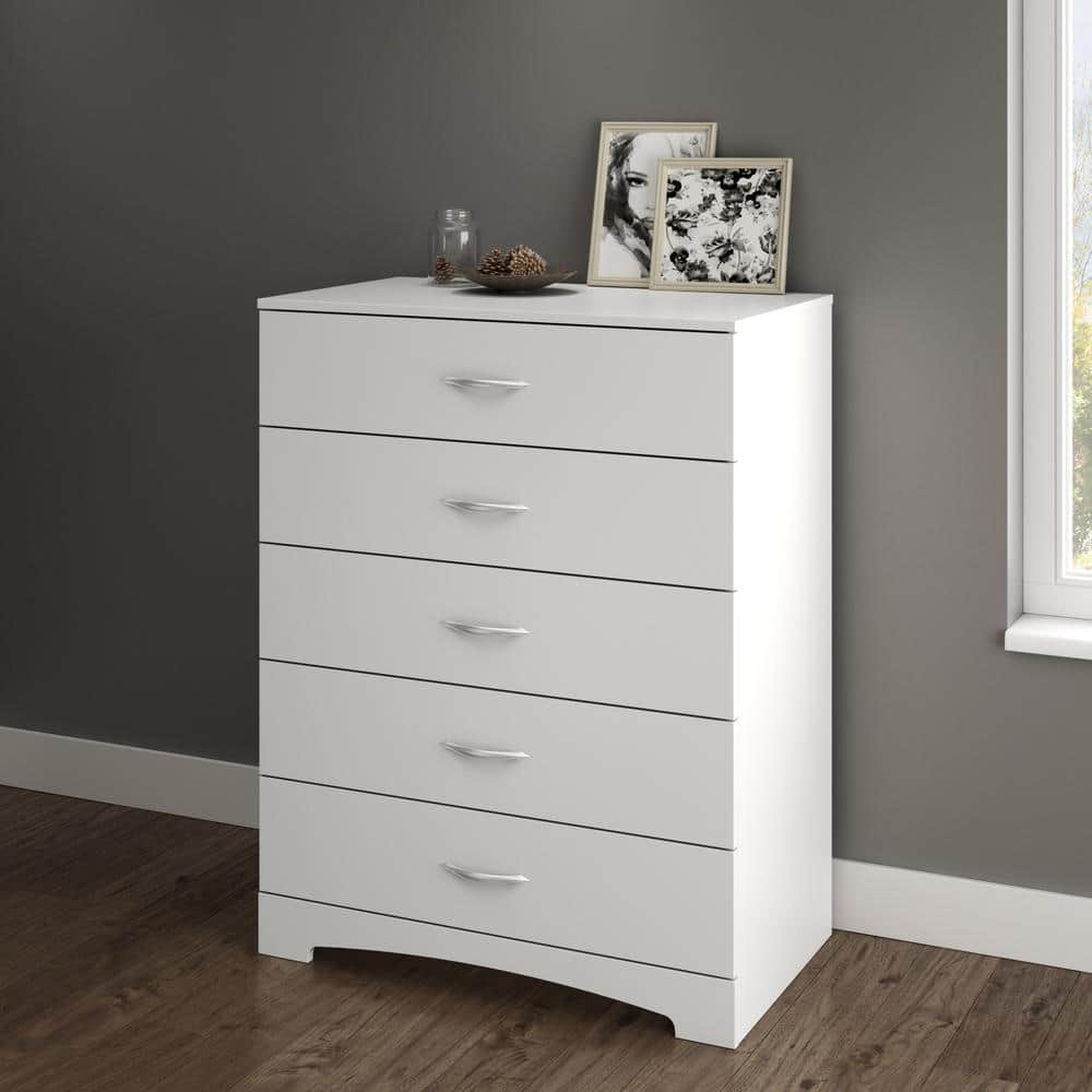 Pure White Laminated Particle Board 5-Drawer Nursery Dresser