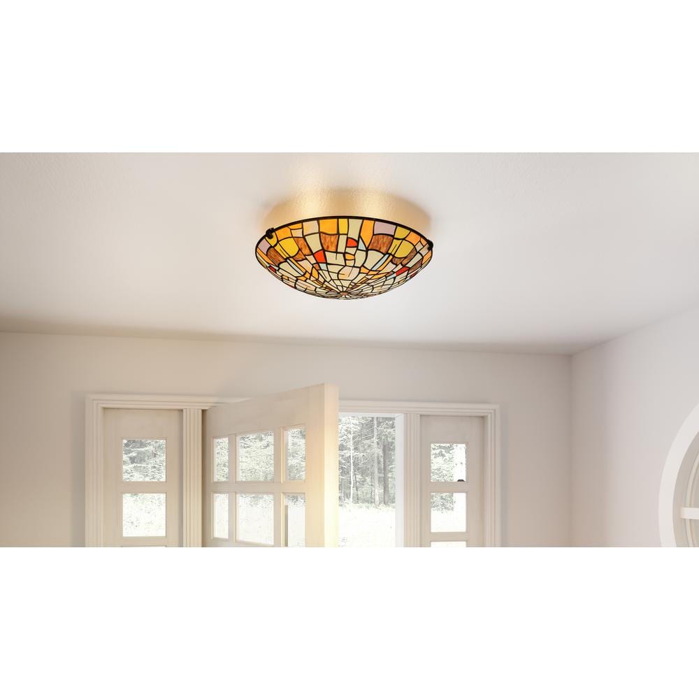 Stinson 16.5" Multicolor Art Glass 2-Light Matte Black Flush Mount