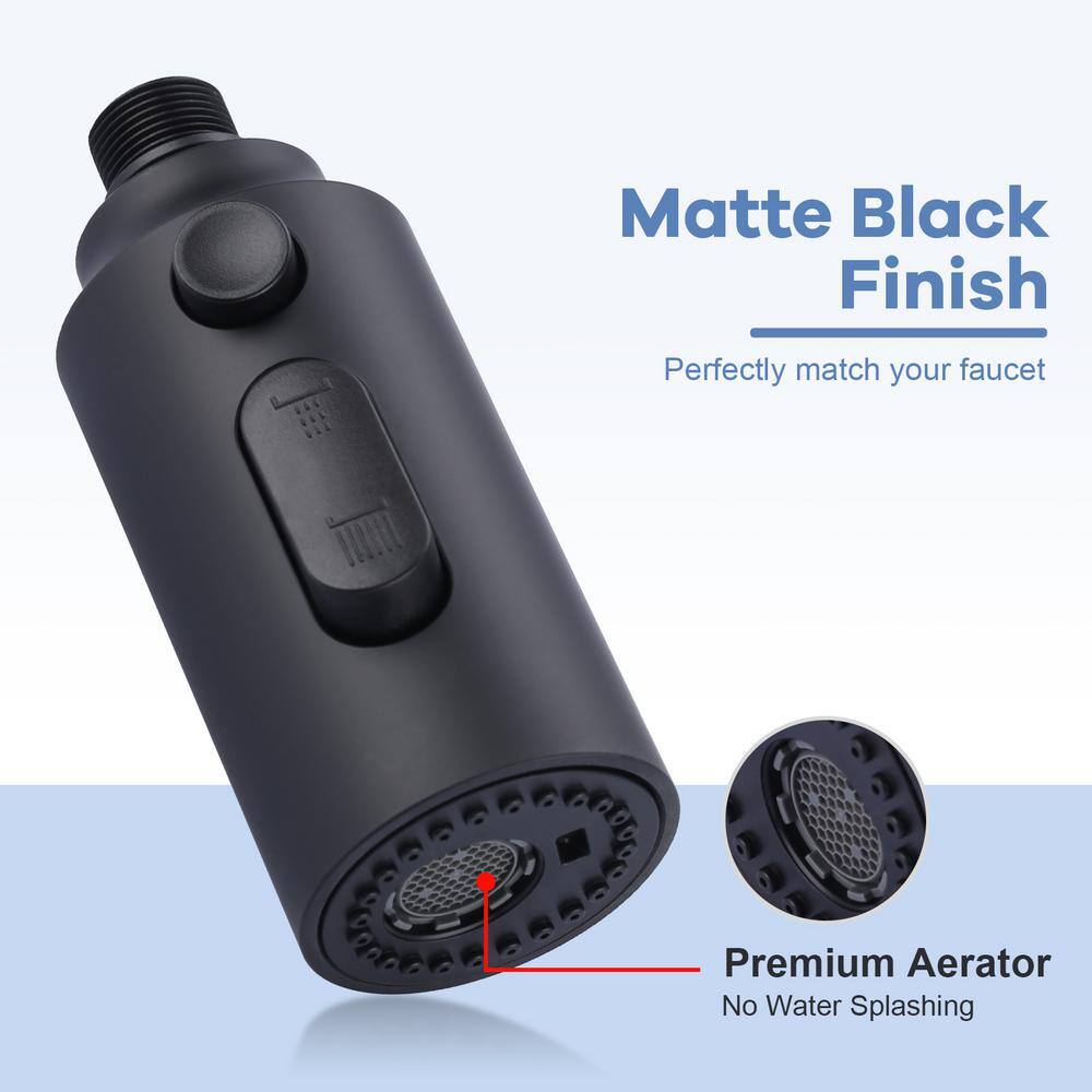 Matte Black 3-Function Kitchen Faucet Spray Head with 9 Adapters