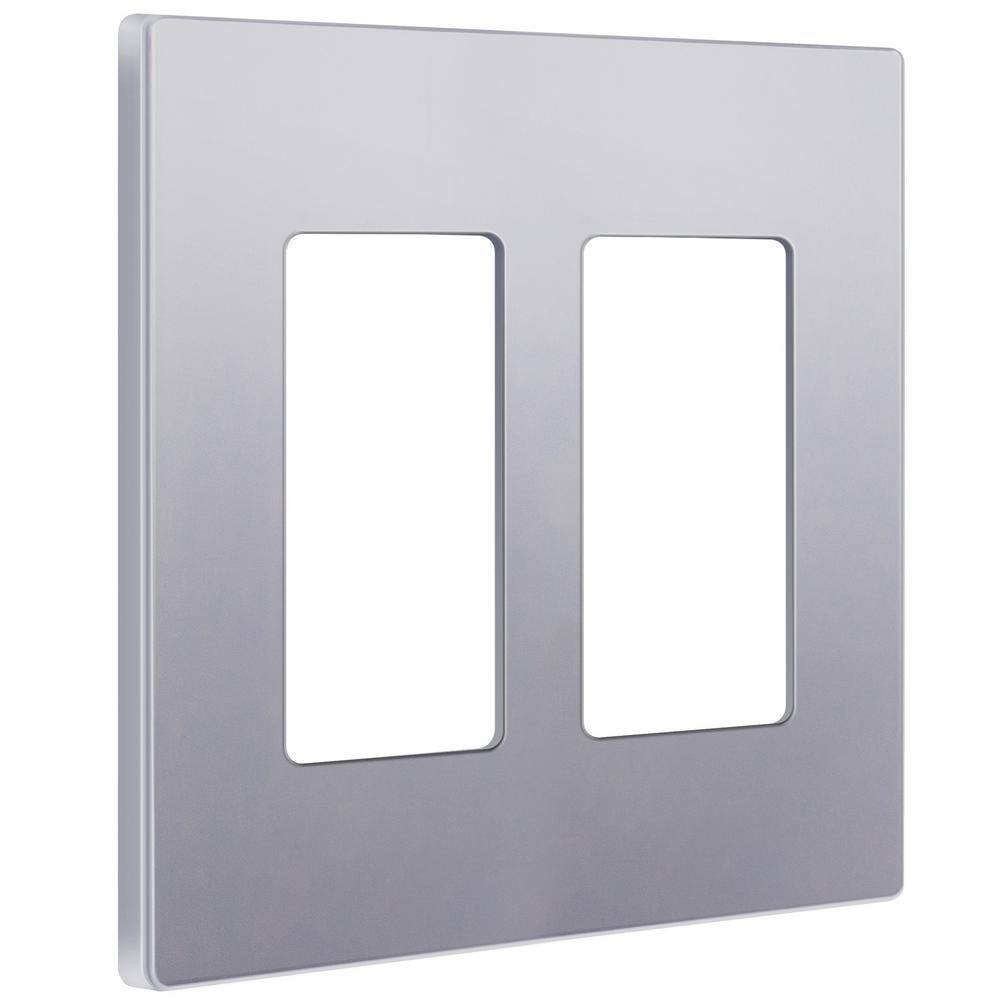Silver 2-Gang Screwless Decorator Wall Plate