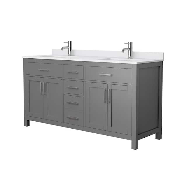 Wyndham Collection Beckett 66 in. W x 22 in. D Double Vanity in Dark Gray with Cultured Marble Vanity Top in White with White Basins