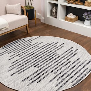 Zolak Berber Ivory/Black 3 ft. Stripe Geometric Round Indoor/Outdoor Area Rug