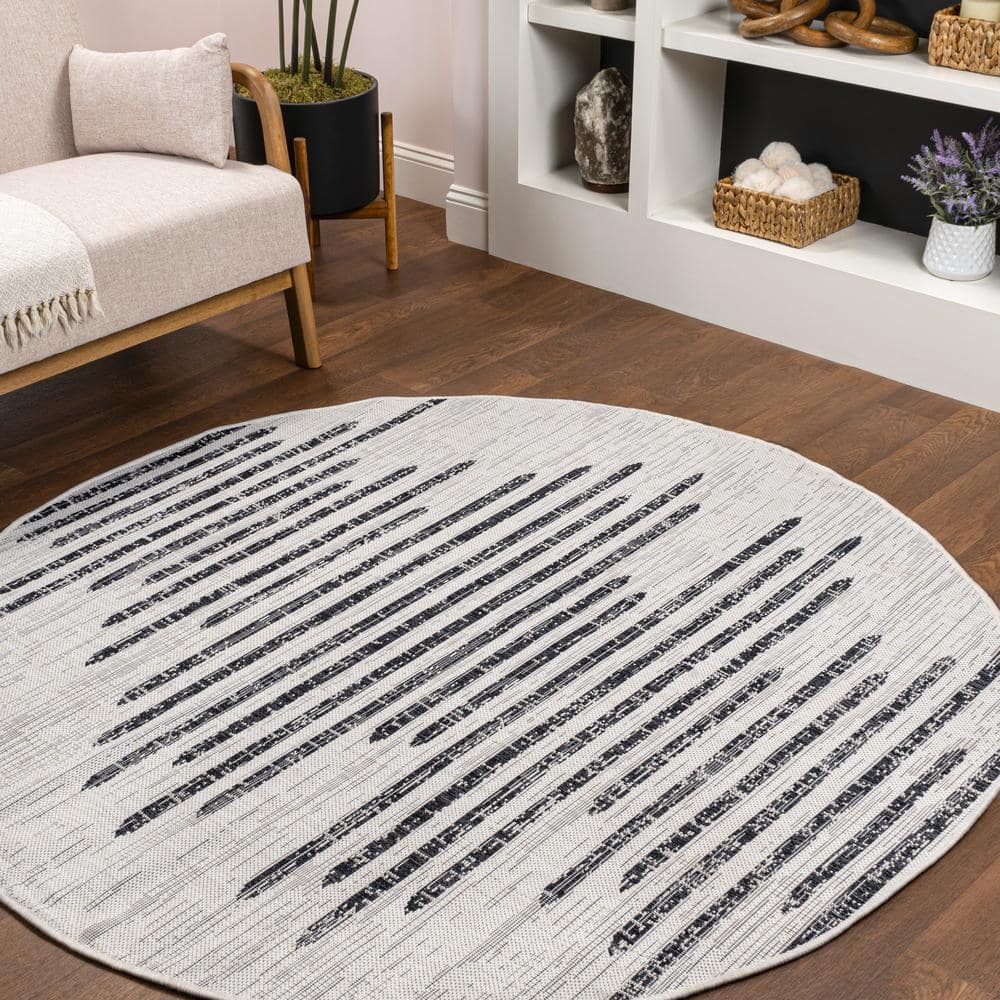 Zolak Berber Ivory/Black 9 ft. Stripe Geometric Round Indoor/Outdoor Area Rug price history on PriceWatchPro