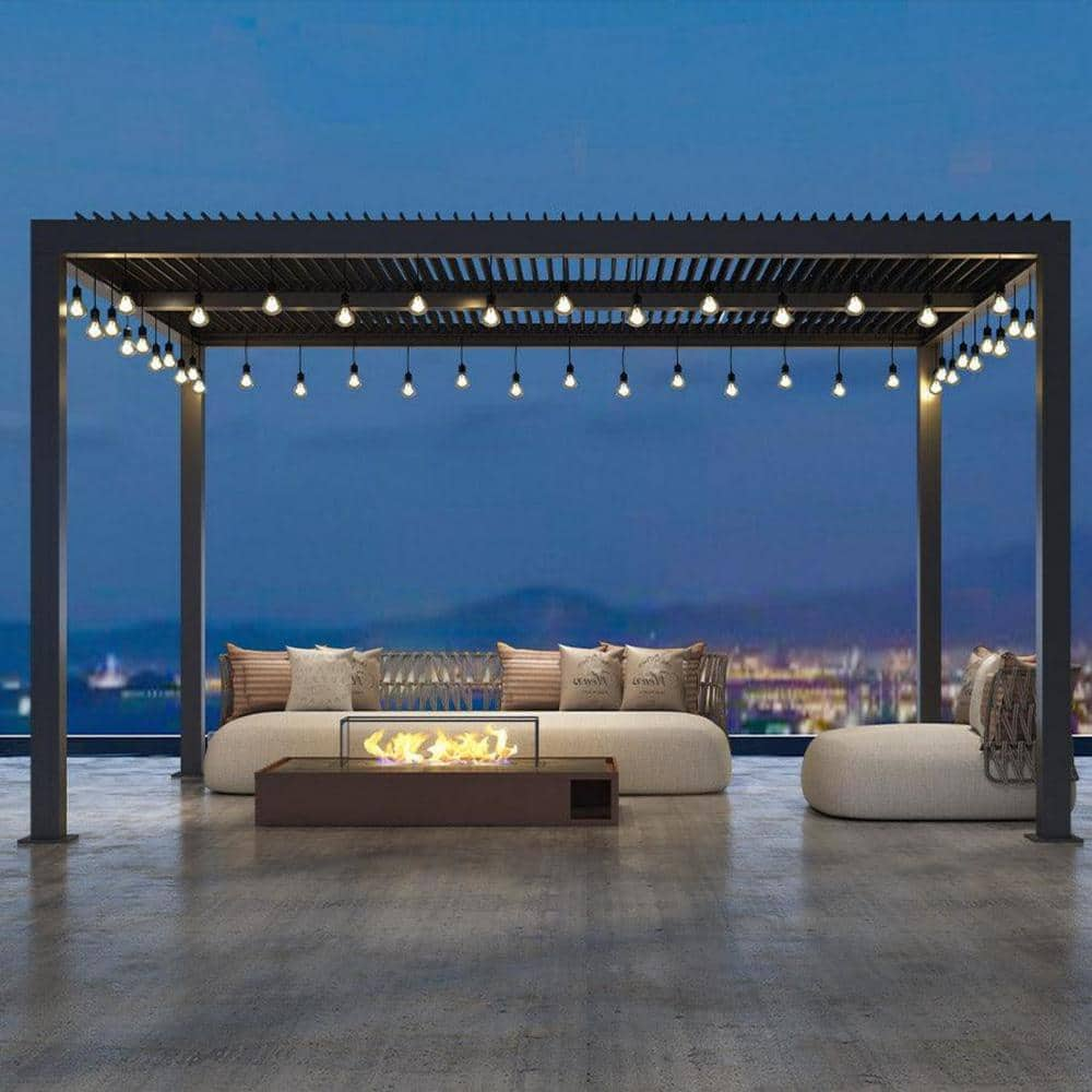 PURPLE LEAF 10 ft. x 14 ft. Gray Louvered Pergola Outdoor Aluminum ...