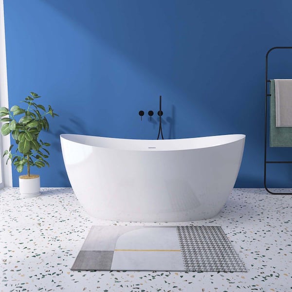 Xspracer Moray 69 in. x 33 in. Acrylic Flatbottom Freestanding Soaking Non-Whirlpool Bathtub with Pop-up Drain in Glossy White