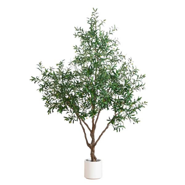 8 ft. Artificial Grand Olive Tree in White Decorative Planter