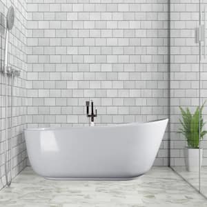 Beziers 67 in. Solid Surface Resin Stone Flatbottom Freestanding Bathtub in Glossy White