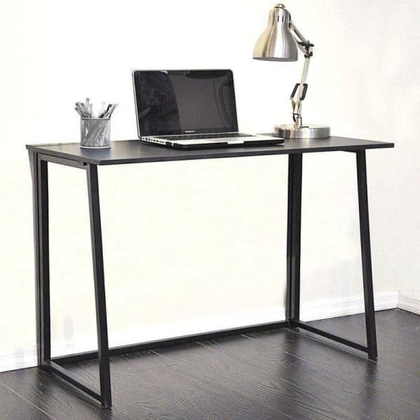 Black Wood Foldable Rectangular Computer Desk