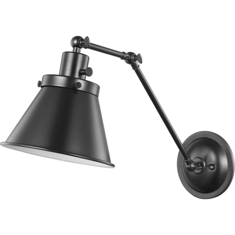 Black Adjustable Swing Arm Wall Sconce with Metal Shade