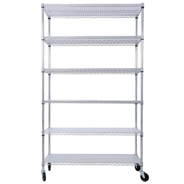 Tileon 6-Tier NSF Metal Shelving Unit, Heavy Duty Adjustable Storage Rack with Wheel and Shelf Liners-Chrome