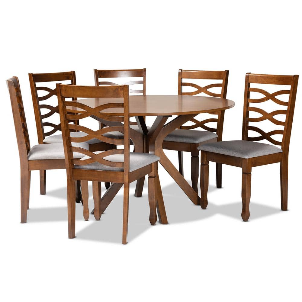 Mila 7-Piece Grey and Walnut Brown Dining Set