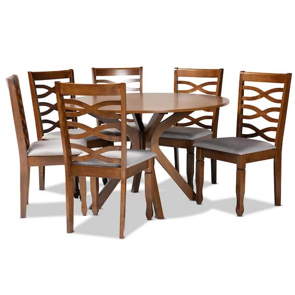 Baxton Studio Mila 7-Piece Grey and Walnut Brown Dining Set