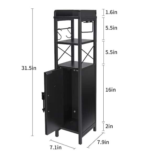 Narrow Bathroom Cabinet with Toilet Paper Holder Rustic Accent Storage Cabinet for Tight Corners Black 31.5 in. H