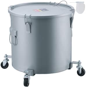 Fryer Grease Bucket 16 Gal Oil Disposal Caddy with Caster Base Carbon Steel Oil Transport Container, Gray