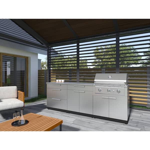 Outdoor Kitchen 104 in.W x 24in.D x 47.5in.H Stainless Steel 5-Piece Cabinet Set w/ 40 in. Performance Natural Gas Grill