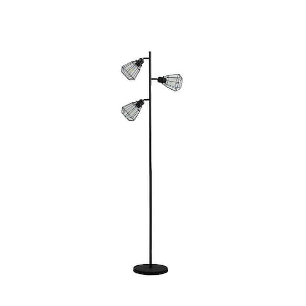 65.5 in. Black 3-Light Standard Floor Lamp for Living Room, Bedroom with Metal Shade