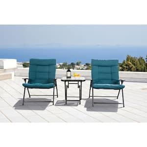 Chime Black 3-Piece Metal Patio Conversation Set With Teal Cushions