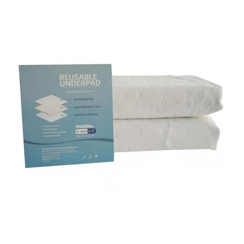 Cotton Blend Waterproof 34 in. x 60 in. Queen Incontinence Bed Pads, Mattress Protector Washable Underpads 2-Pack price history on PriceWatchPro